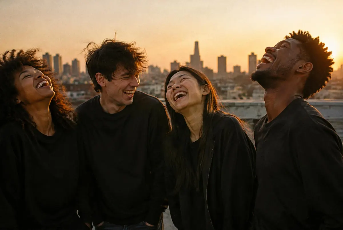 Four friends sharing an unexpected laugh